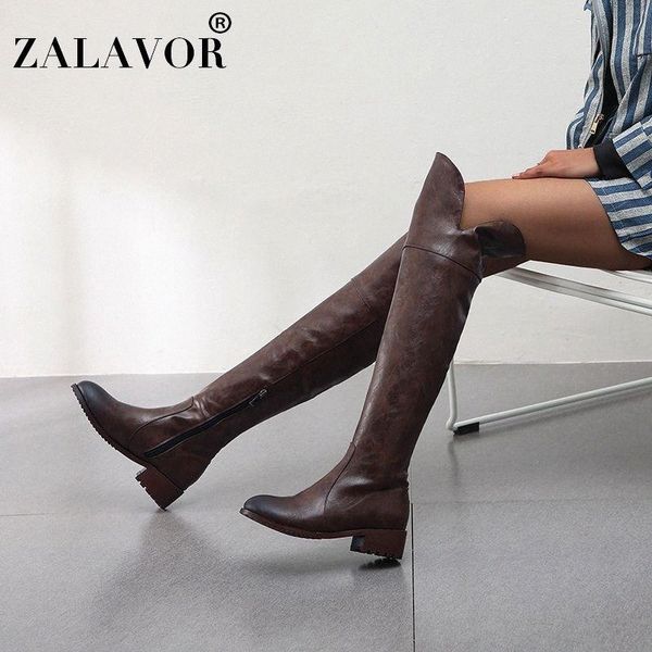 

zalavor plus size 34 48 female over the knee boots winter warm motorcycle boots casual zipper classics long footwear o4uz#, Black