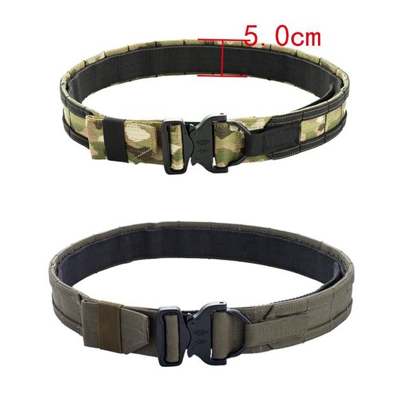 

waist support 2 inch tactical belt military molle combat battle army multicam gear outdoor double layer metal buckle fighter, Black;gray