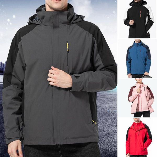 

men's trench coats women's 3 in 1 mountaineering suit detachable waterproof windbreaker hooded jackets winter supply nyz shop, Tan;black