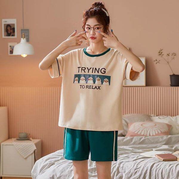 

bzel women's pajamas summer pijama sets o-neck sleepwear cute pijamas mujer short sleeve pyjamas femme home wear large size, Black;red