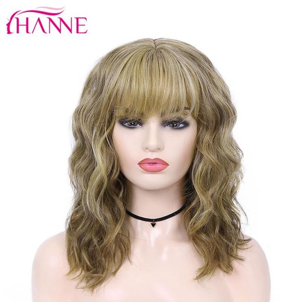 

synthetic wigs hanne short natural wave hair wig with bangs brown/blonde heat resistant fiber for black/white women
