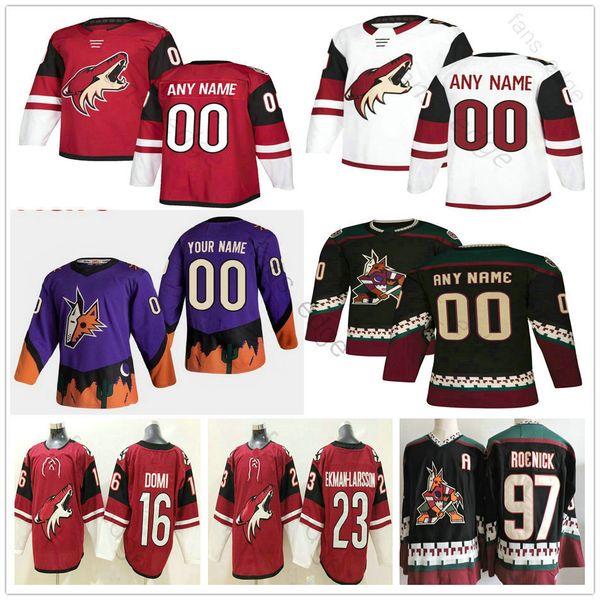 

custom men women kids youth arizona coyotes derek stepan derick brassard drake caggiula dryden hunt frederik gauthier ilya lyubushkin jersey, Black;red