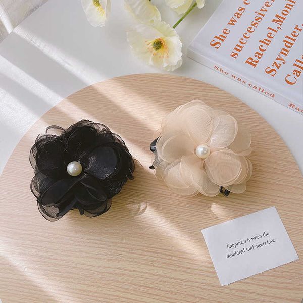 

fairyland gauze flower back head hair grab hairpin net red shark clip new style curler headdress hairpin, Slivery;white