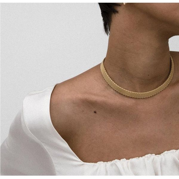 

gothic gold filled snake crude mesh chain choker necklaces punk hip hop charms necklace choker for women wedding party jewelry, Golden;silver