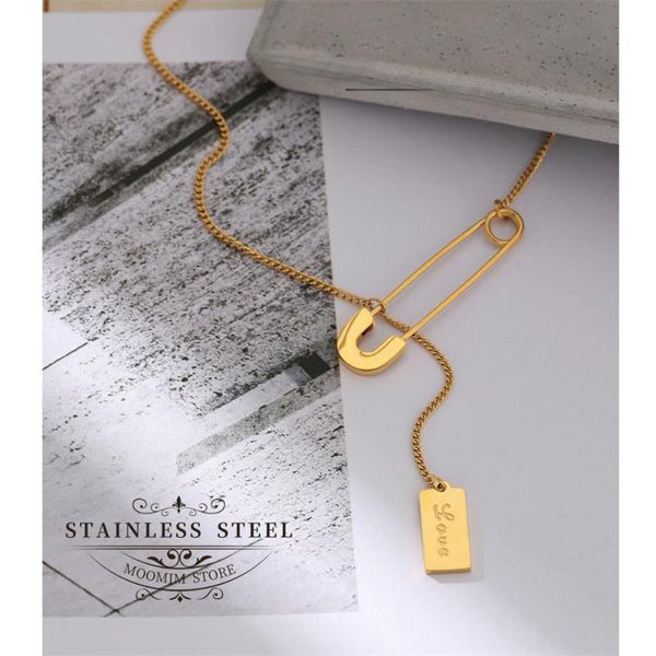

chains statement 18 k metal pin long chain necklace stainless steel collar stylish fashion women jewelry 2021, Silver