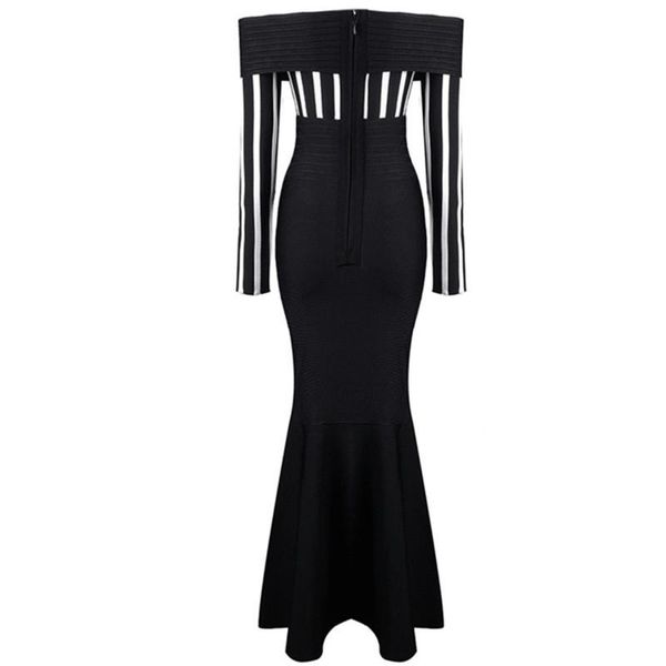 

casual dresses women formal party sheath bodycon dress ladies off shoulder colorblock striped evening gown elegant mermaid vestidos, Black;gray