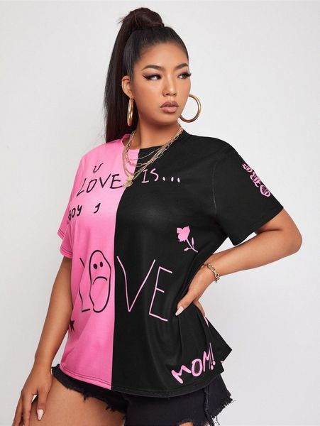 

plus letter graphic spliced tee h3dp#, Black