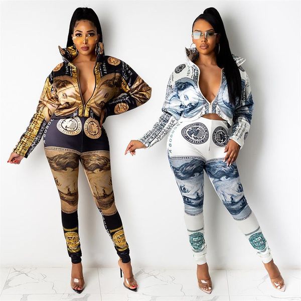 

women's two piece pants zoctuo print trousers 2 set high waist pencil pant and short jacket sets autumn fashion tracksuit clothing outf, White