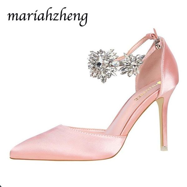 

sandals meriahzheng 9.5cm high heels shoes fine with satin hollow shallow mouth pointed rhinestone the word ds, Black