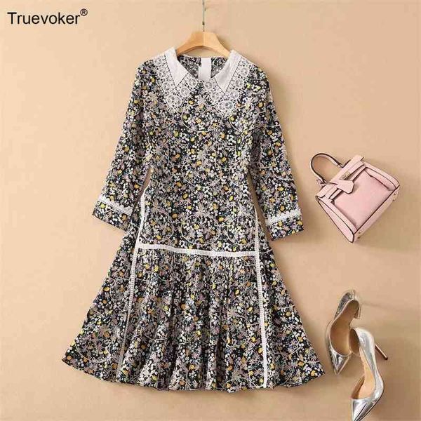 

truevoker runway high end cottagecor dress lady lace peter pan collar flower print embroidery mejur vestido vintage mori robe 210602, Black;gray