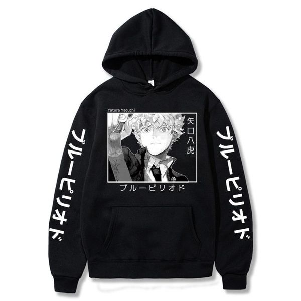 

men's hoodies & sweatshirts fashion japan anime blue period male funny manga yatora yaguchi printed casual pullover sweatshirt size xs-, Black