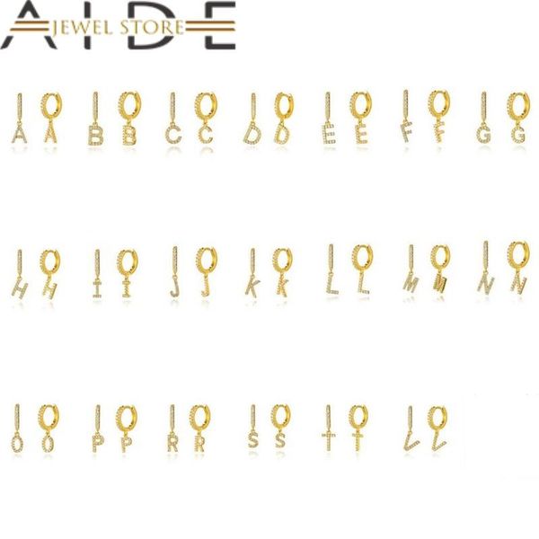 

hoop & huggie trendy initial 26 english letters bling zircon earring 925 sterling silver ear buckle alphabet earrings for women jewelry, Golden;silver