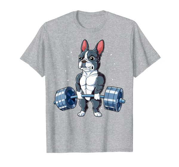 

boston terrier weightlifting funny deadlift men fitness gym t-shirt, White;black