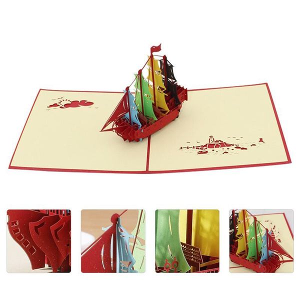 

greeting cards 1pc 3d paper christmas creeting hollow sailboat for home party