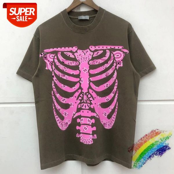 

heavy fabric kapital vintage t-shirt men women cashew flower skeleton printing t shirt tee #ts8l, White;black