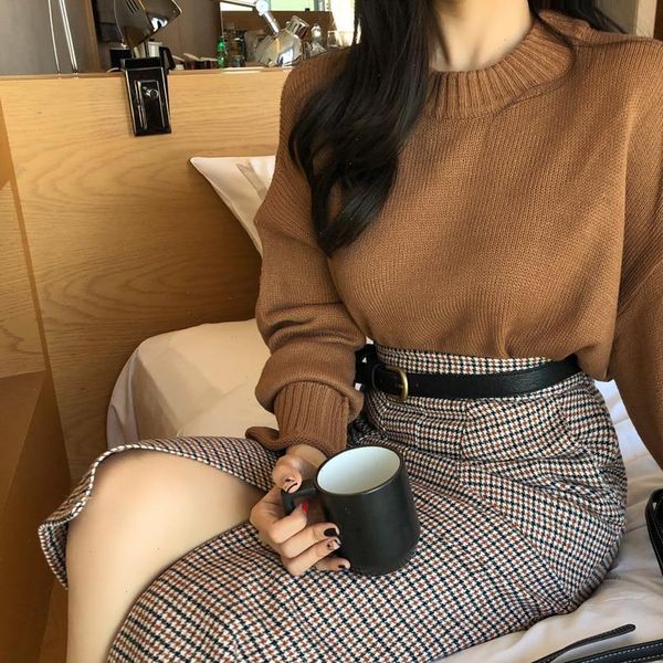 

plus size harajuku long skirt korean plaid skirt women zipper high waist school girl pleated plaid skirt vintage long skrits, Black