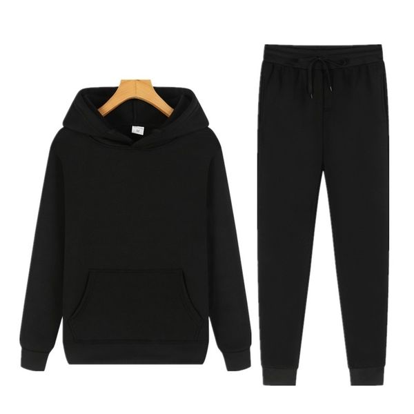 

2021 clothing plush men's and women's sports leisure hooded sweater set, Black