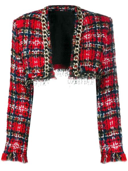 

women's jackets est designer fringed tassel plaid tweed crop short sr1s, Black;brown