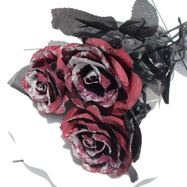 

Decorative Flowers & Wreaths Black Rose Artificial Flower Single Branch Home Decor Halloween Christmas Party Simulation Silk