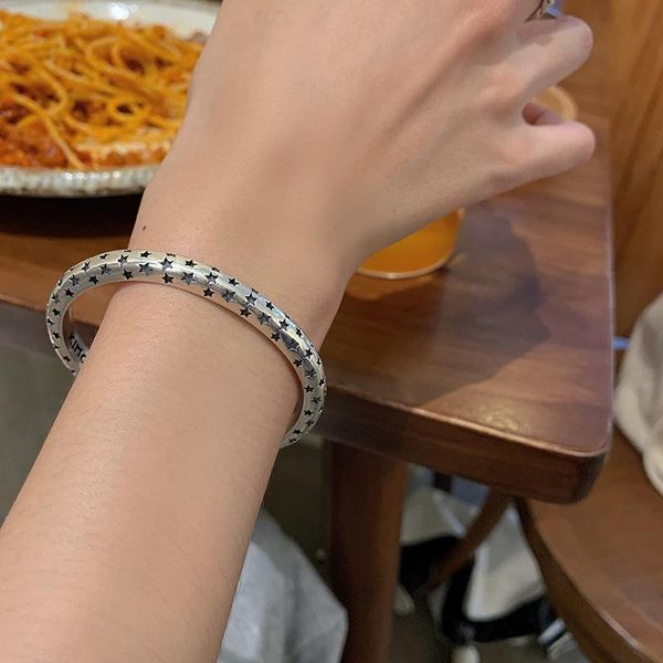 

bangle women bracelet silver 925 jewelry opening woman bangles fashion vintage personality punk star party simple women's bracelets, Black