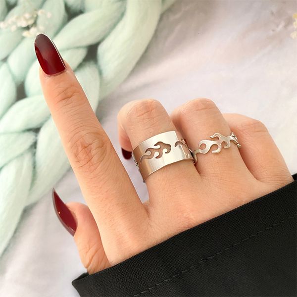 

umka trendy goud zilver kleur vlam ringen voor vrouwen mannen minnaar paar set vriendschap engagement wedding open sieraden, Slivery;golden