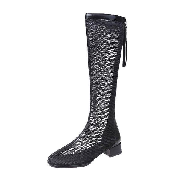 

boots women breathable mesh sandal summer knee high for ladies low heel sandals shoes, Black