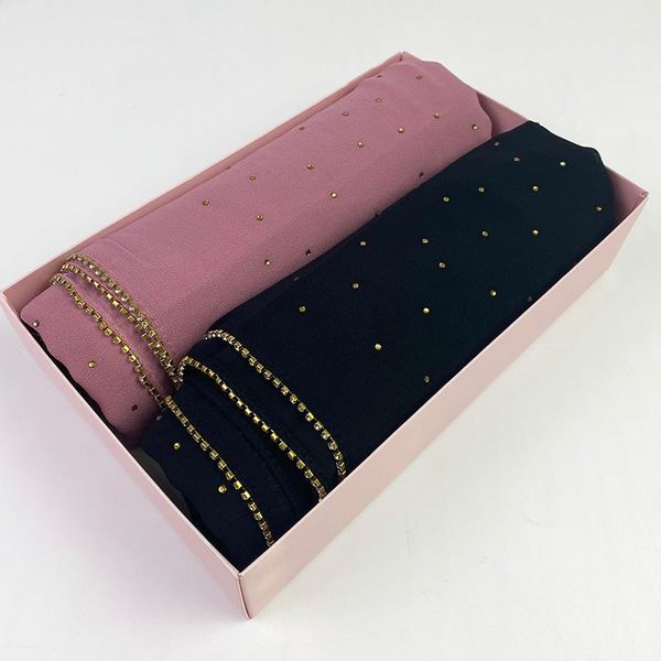 

scarves women plain bubble chiffon scarf wrap shinny cup chain with rhinestones shawl headband muslim hijabs box foulard femme, Blue;gray