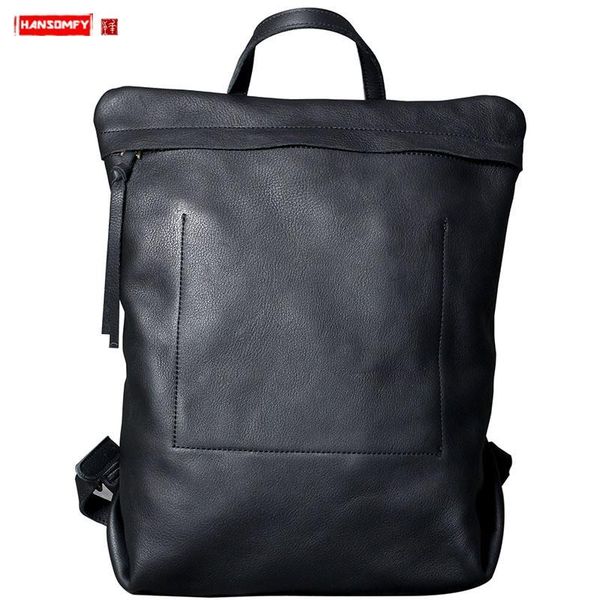 

backpack the first layer of leather men design travel simple wild lapbag male handmade original schoolbag