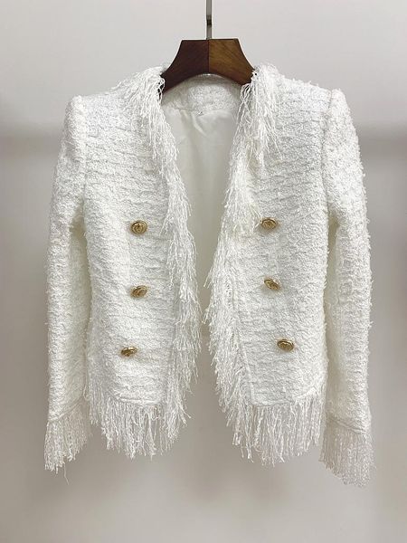 

women's jackets 2021 fall / winter fringe tweed jacket short coat, Black;brown