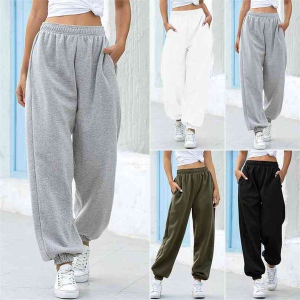 

elastic waist joggers pants casyal women sport long sweatpants solid color baggy trousers 210925, Black;white