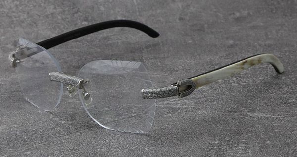 Conjunto de diamantes quadros branco dentro preto chifre de búfalo óculos masculino e feminino 18k moldura de ouro óculos unissex madeira homem designer óculos 2 np2n