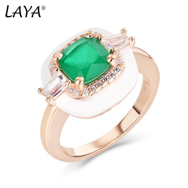 

laya 925 sterling silver solitaire ring for women fashion personality zircon created crystal glass enamel handmade party luxury jewelry gift, Golden;silver