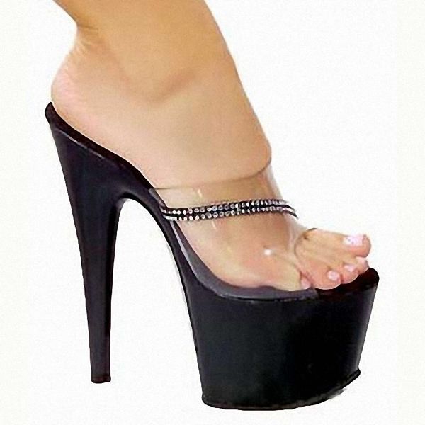 

slippers rransparent rhinestone big size thick platform crystal 17cm black shallow  inches trend all match party bancing mature