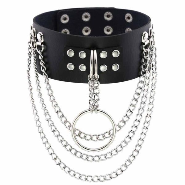

diezi punk vintage harajuku leather necklaces for women silver color round gothic choker collar tassel necklace choker jewelry, Golden;silver