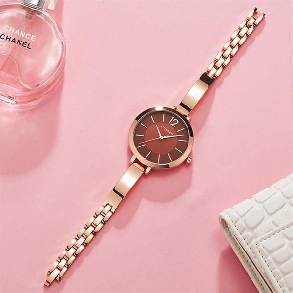 

wristwatches curren fashion dress ladies bracelet watches womens quartz stainless steel band wristwatch gift women's watch, Slivery;brown