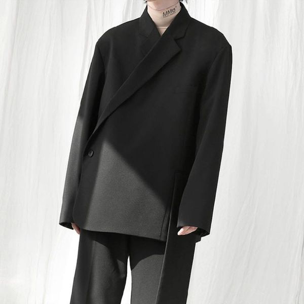 

men's suits & blazers suit yamamoto style super loose dark black simple double breasted irregular asymmetric, White;black