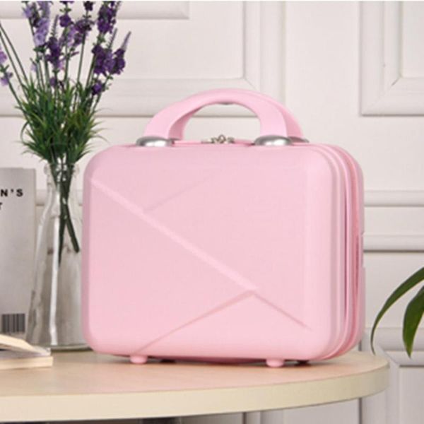 

duffel bags 14 inch women fashion travel suitcase pure color cosmetic case small size portable zipper handbag men business luggage