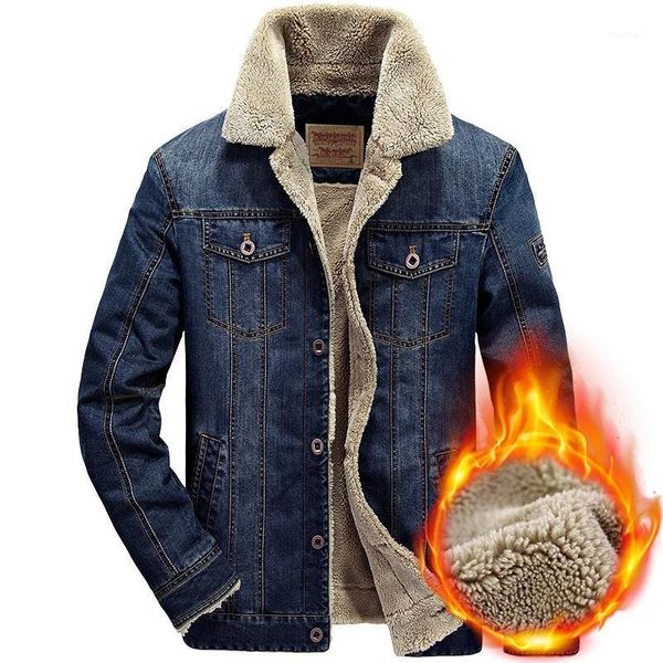 

men's jackets denim men fleece warm cowboy windbreaker outerwear male multi-pocket fur collar mens bomber jacket plus velvet coat 6xl, Black;brown