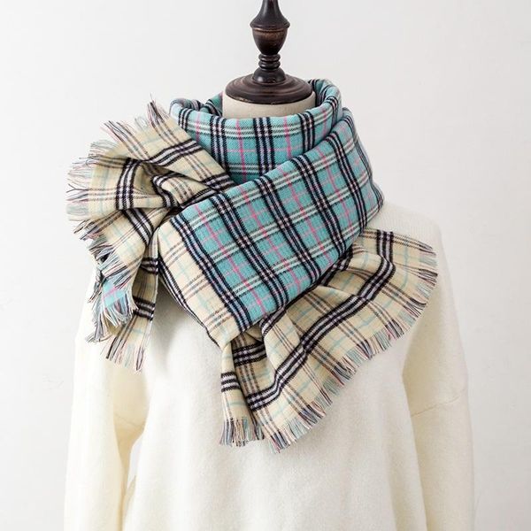 

plaid cashmere women scarf winter soft warm shawl and wraps bandana tassel female foulard bufandas scarves, Blue;gray