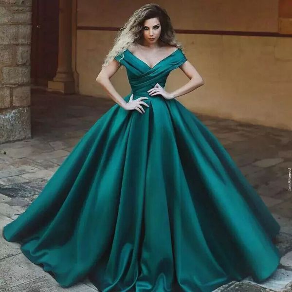

muslim hunter green prom dresses 2021 a line off the shoulder ruffle satin formal evening gowns plus size party guest dress whj89, Black