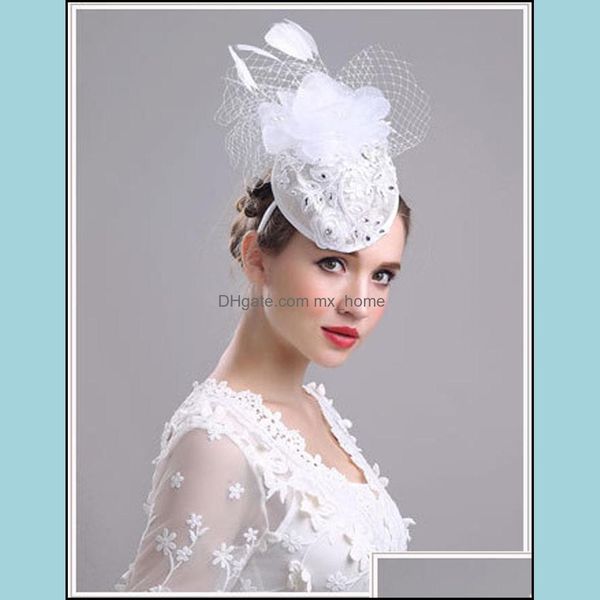 Forniture per feste festive Casa Giardino Stile Bianco Elegante Manuale completo Cappelli Matrimoni Eventi Rete in tessuto Veli da sposa Cappello da lavoro Drop