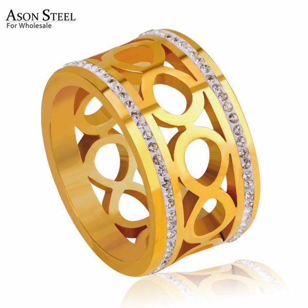 

wedding rings asonsteel fashion infinity finger ring with cubic zirconia 316l stainless steel jewelry for women/men girl party gift, Slivery;golden