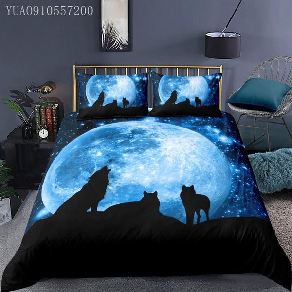 

bedding sets 3d fashion juego de cama wolf moon printing bed cover 2/3 pcs set single  size boys girls black duvet ship