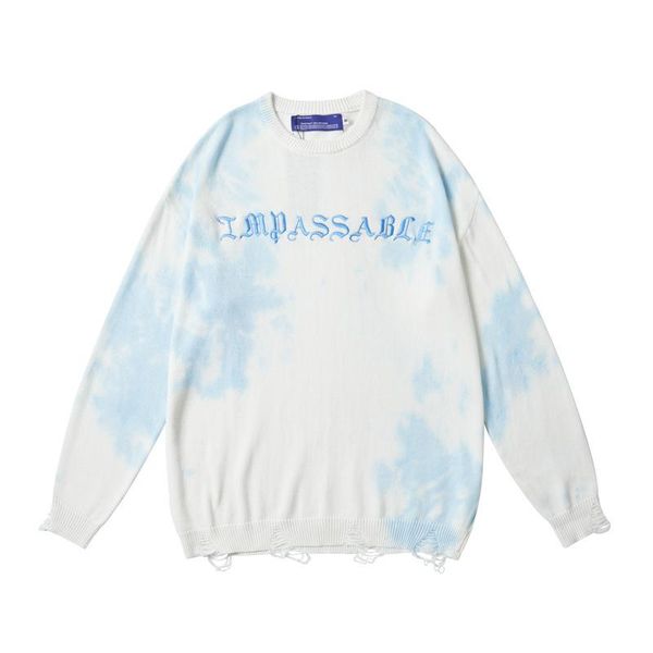 

men's sweaters 2021 autumn and winter round neck destruction sweater men women loose lazy wind tie-dye knitted, White;black