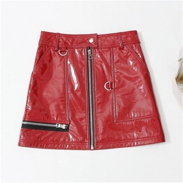 

high waist skirt patent leather of sheep skin zgug, Black