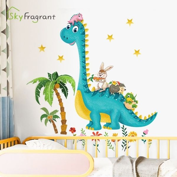 Cartoon dinosaur buddies adesivi murali autoadesivi per la casa decorazione della camera dei bambini decorazione della camera da letto del bambino adesivo modello carino 210310