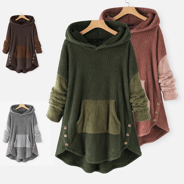 

spring and yx autumn fashion coat loose plush women's solid color hoodie, Black