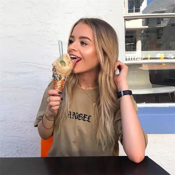 

100% cotton summer harajuku angel print oversized t-shirts women short sleeve o-neck loose female casual tees shirts, White