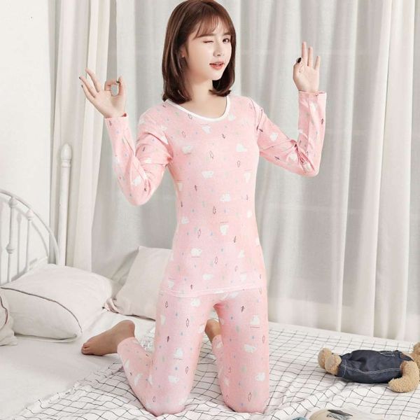 

and winter student high school girl modal tight autumn clothing plush thermal underwear set thin large size bottom coat, Black;pink