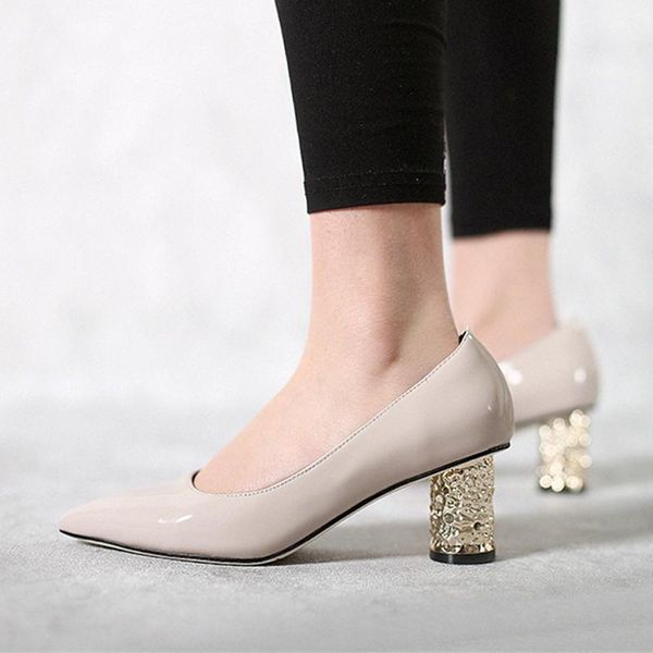 

dress shoes 6cm high round shiny heels pointed toe shallow office lady mature slip on black gray handmade classic women pumps hl351 muyisexi